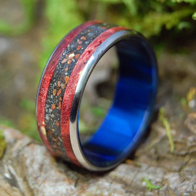 Blue Heat Across The Land | Men's Wood, Beach Sand & Titanium Wedding Ring