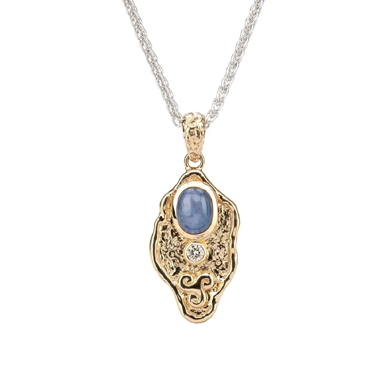 long necklaces for women-10K Gold Star Sapphire and Diamond Rocks 'n Rivers Pendant