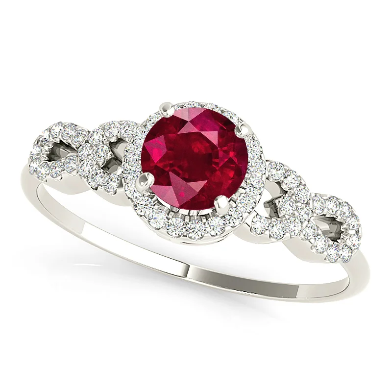 1.35 ct. Genuine Ruby Ring With Halo, Open Rounded Fancy Diamond Band