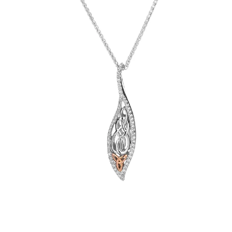 trendy necklaces for women-Silver and 10k Rose Gold Leaf Pendant