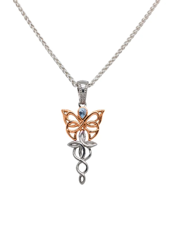 gemstone beaded necklaces for women-10k White and Rose Gold Butterfly Petite Pendant - Blue Topaz