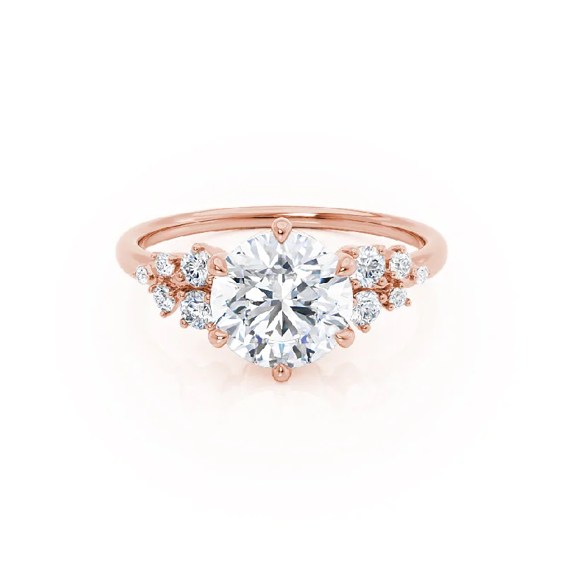 vintage engagement rings for women-ALYA - Round Moissanite Starburst Cluster Shoulder Set Engagement Ring 18k Rose Gold