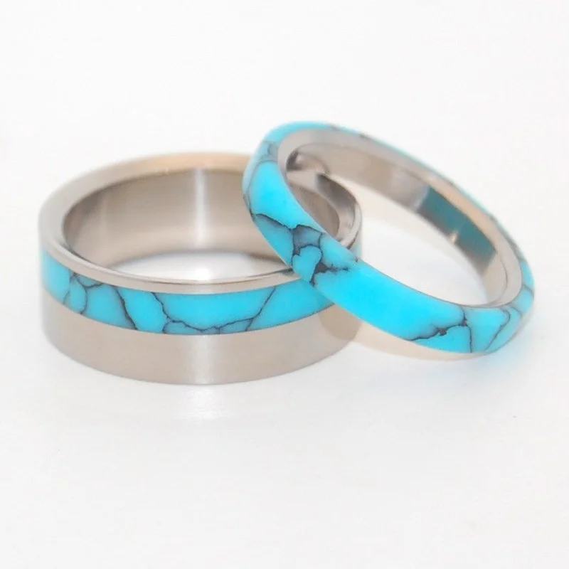 Moonbird & Turquoise | Turquoise & Titanium - Unique Wedding Ring