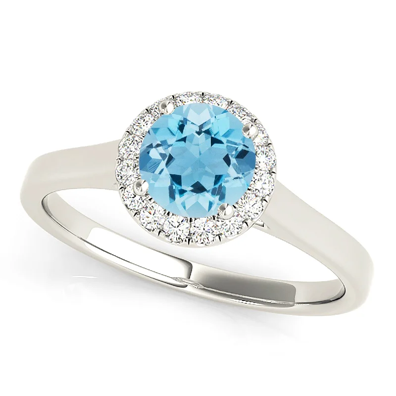 1.10 ct. Genuine Aquamarine Ring With Halo and Flat Solid Gold Band