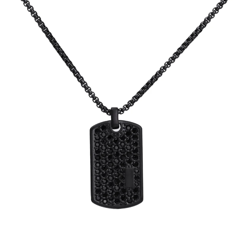 layered necklaces for women-Black Necklace with Black Zircon Pendant