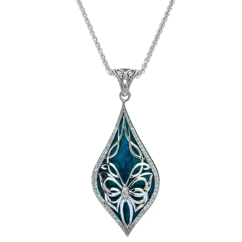 boho necklaces for women-Silver Cocooned Butterfly Enamel Pendant