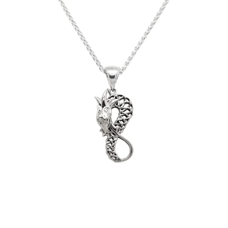 cubic zirconia necklaces for women-Silver Celtic Dragon Figure 8 Pendant Small