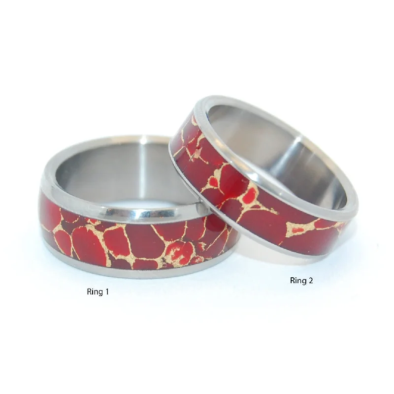 Red Jasper Wedding Set | Jasper Stone & Titanium - Unique Wedding Ring - Women's Wedding Ringh