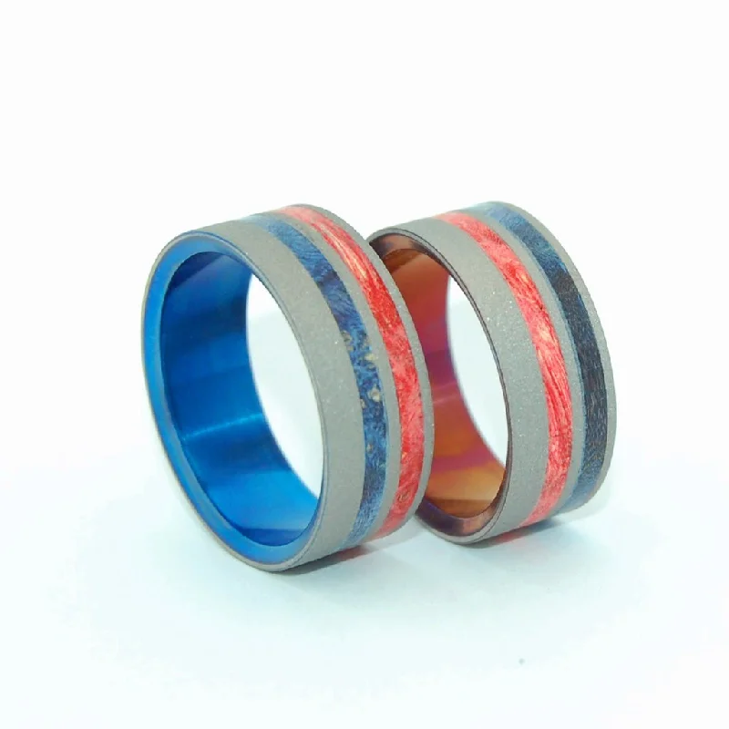 Love Pride | Red & Blue Box Elder Wood & Titanium Wedding Ring Set