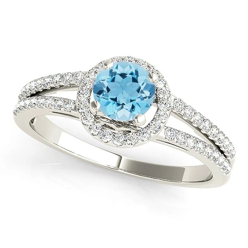 1.00 ct. Genuine Aquamarine Ring With Halo and Delicate Split Diamond Shank