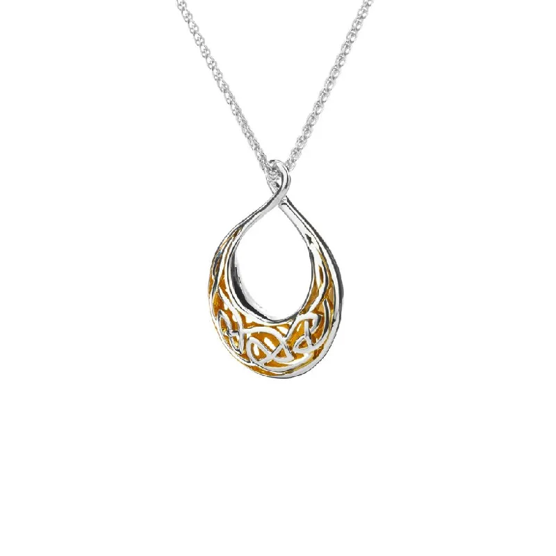 double-strand necklaces for women-Silver with 22k Gold Gilding Window to the Soul Teardrop Pendant Small