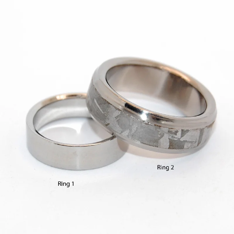 Falling Star Super Steel | Meteorite & Steel Wedding Ring Set