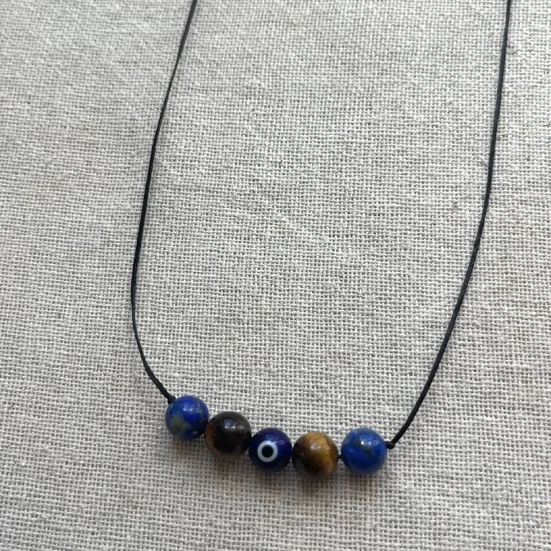 cross necklaces for women-Eye Of Protection Necklace - Lapis & Tiger Eye