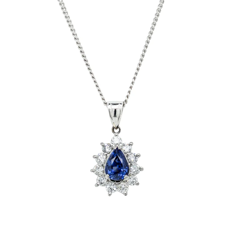 bridal necklaces for women-Deja Vu Platinum 1.31ct Sapphire & Diamond Pendant