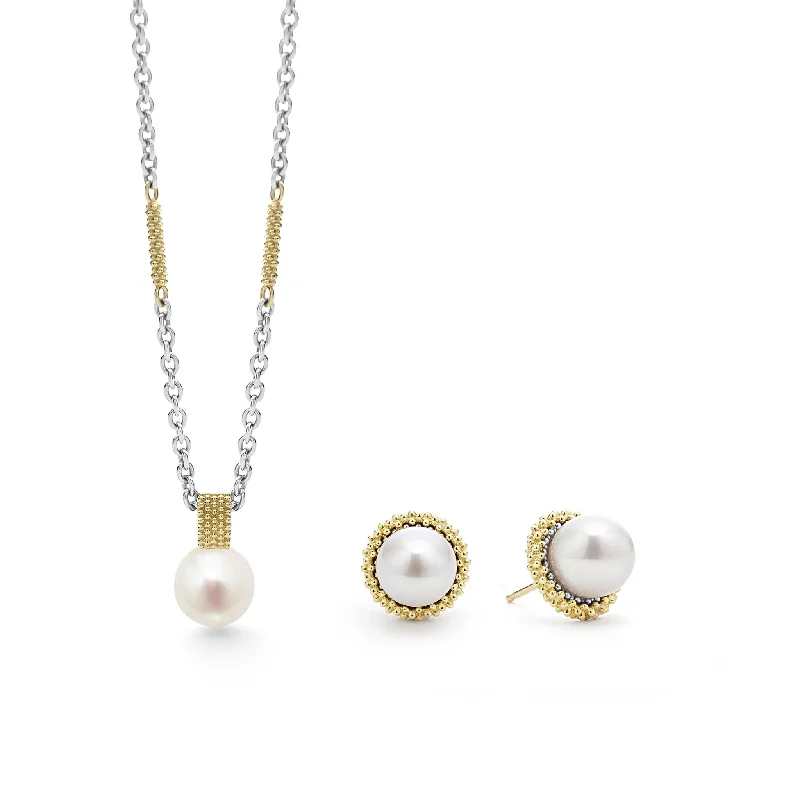 choker necklaces for women-Luna 18K Gold Pearl Earring and Necklace Gift Set