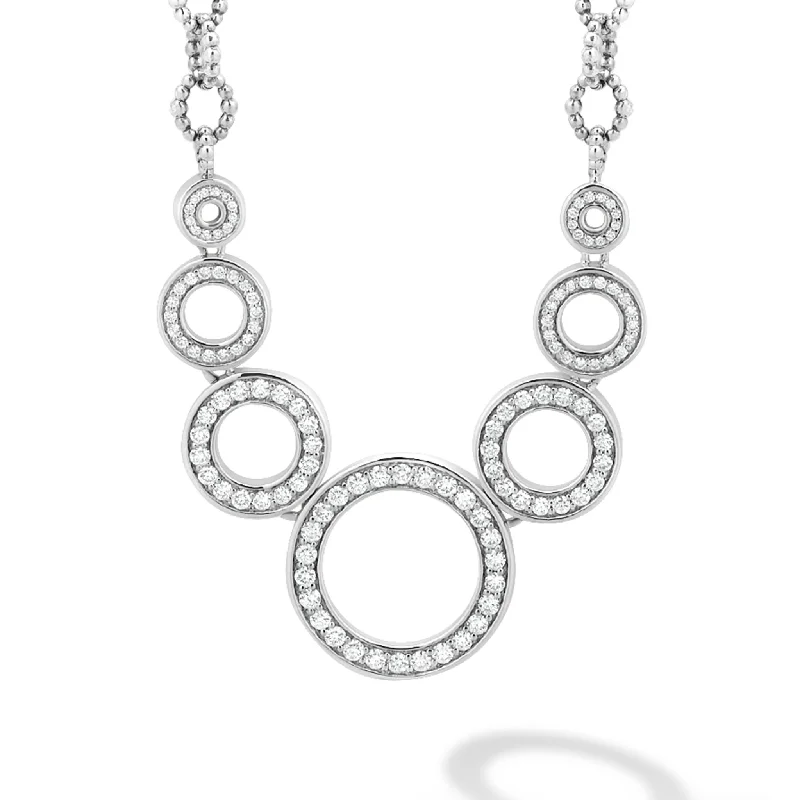 silver chain necklaces for women-Caviar Spark Seven Circle Diamond Link Necklace