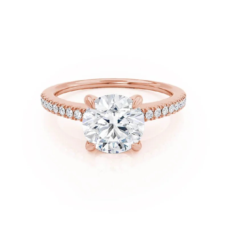 diamond solitaire engagement rings for women-CATALINA - Round Natural Diamond 18k Rose Gold Shoulder Set Ring