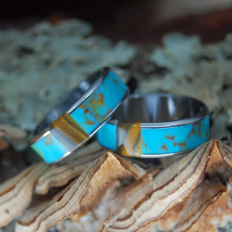 Gold Rush Tiger | Kingman Turquoise & Tiger Eye - Titanium Wedding Ring