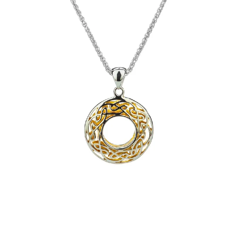 silver necklaces for women-Silver with 22k Gold Gilding Window to the Soul Round Pendant Small