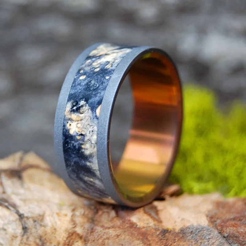 Blasted Black Sunset | Men's Black Box Elder Wood & Sandblasted Titanium Wedding Ring