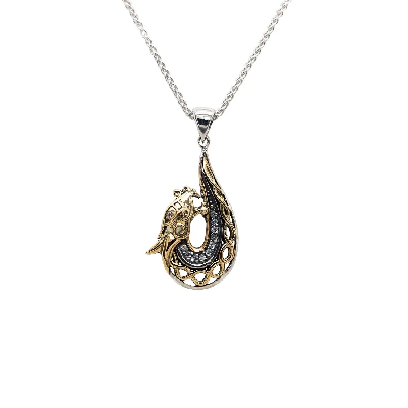 fine jewelry necklaces for women-Silver and 10k Gold Dragon Pendant Small