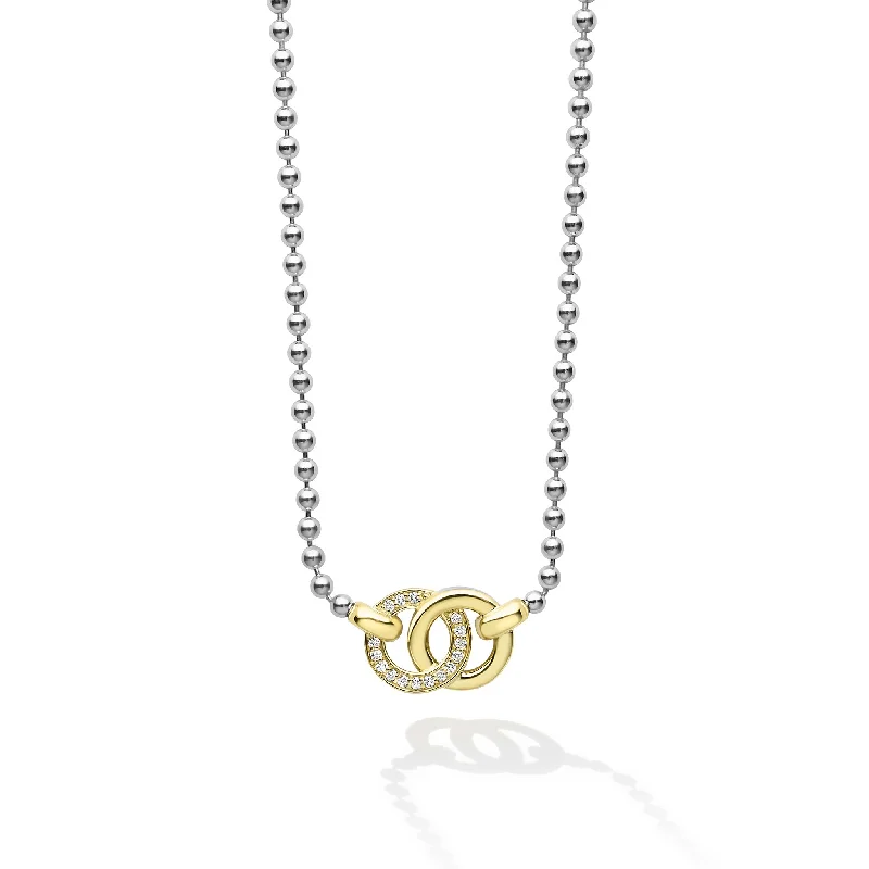 gold heart necklaces for women-Signature Caviar Two-Tone Interlocking Diamond Pendant Necklace