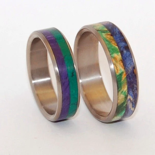 A Deep & Earthly Love / For Us Alone To Enjoy | Titanium & Wood Wedding Ring Set