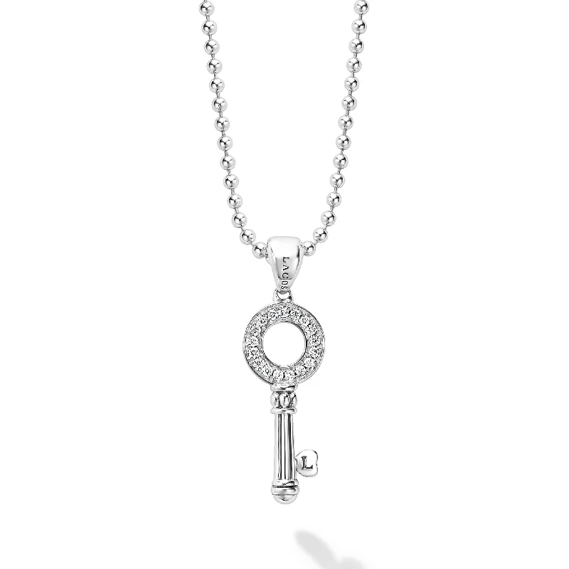 minimalist necklaces for women-Caviar Spark Key Diamond Pendant Necklace