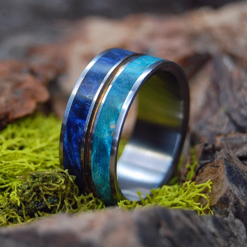 Nothing But Blue Skies | Men's Light Blue Box Elder, Dark Blue Box Elder & Titanium Wedding Ring