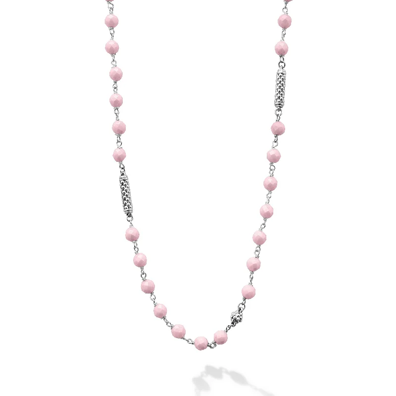 vintage-inspired necklaces for women-Caviar Icon Pink Ceramic Beaded Necklace