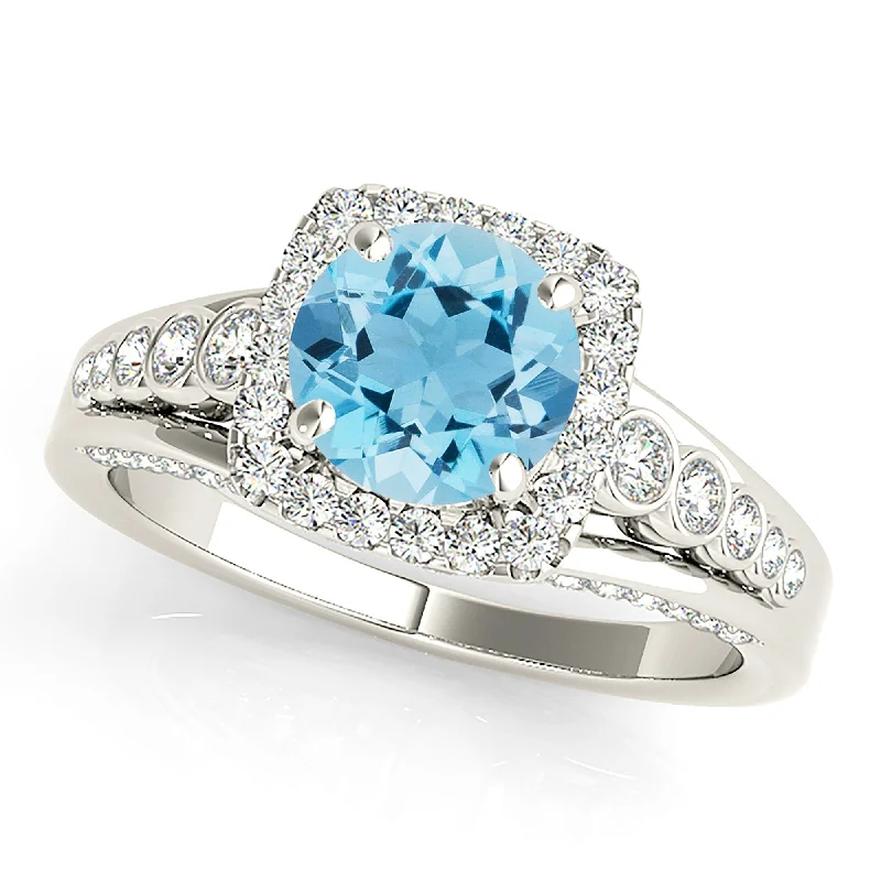 1.75 ct. Genuine Aquamarine Ring With Cushion Halo