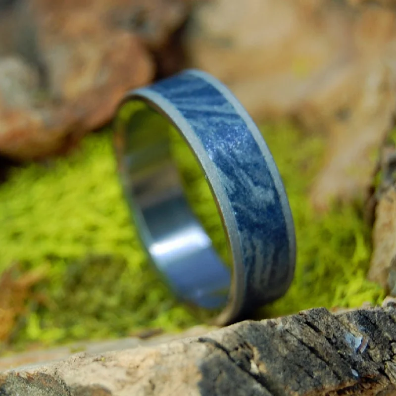 Blue Silver Love | Men's or Women's Blue Silver Mokume Gane & Titanium Wedding Ring