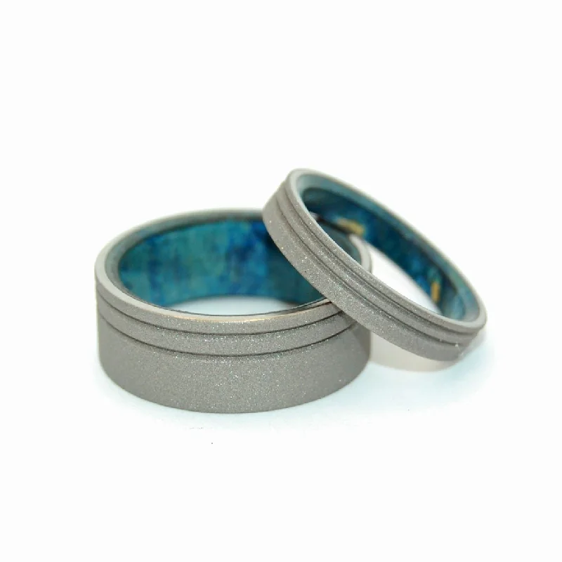 Believe In You | Sandblasted Blue Box Elder Wood & Titanium Wedding Ring Set