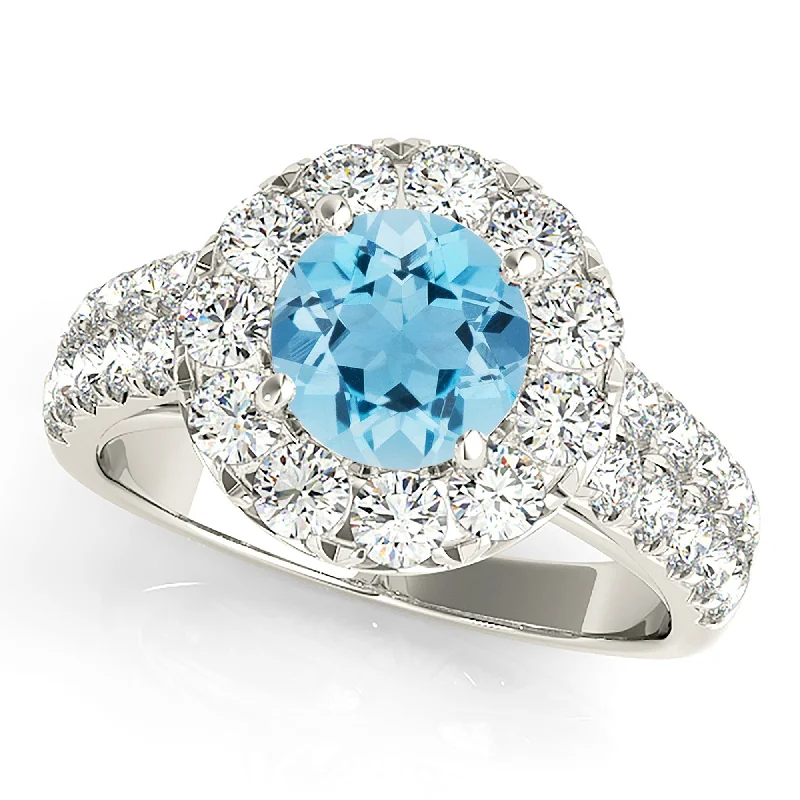 1.75 ct. Genuine Aquamarine Ring With Halo And Double Row Diamond Band