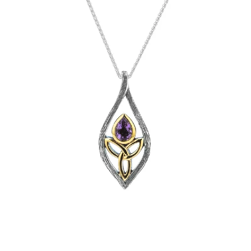 gemstone beaded necklaces for women-Silver and 10k Gold Guardian Angel Pendant - Amethyst/Topaz