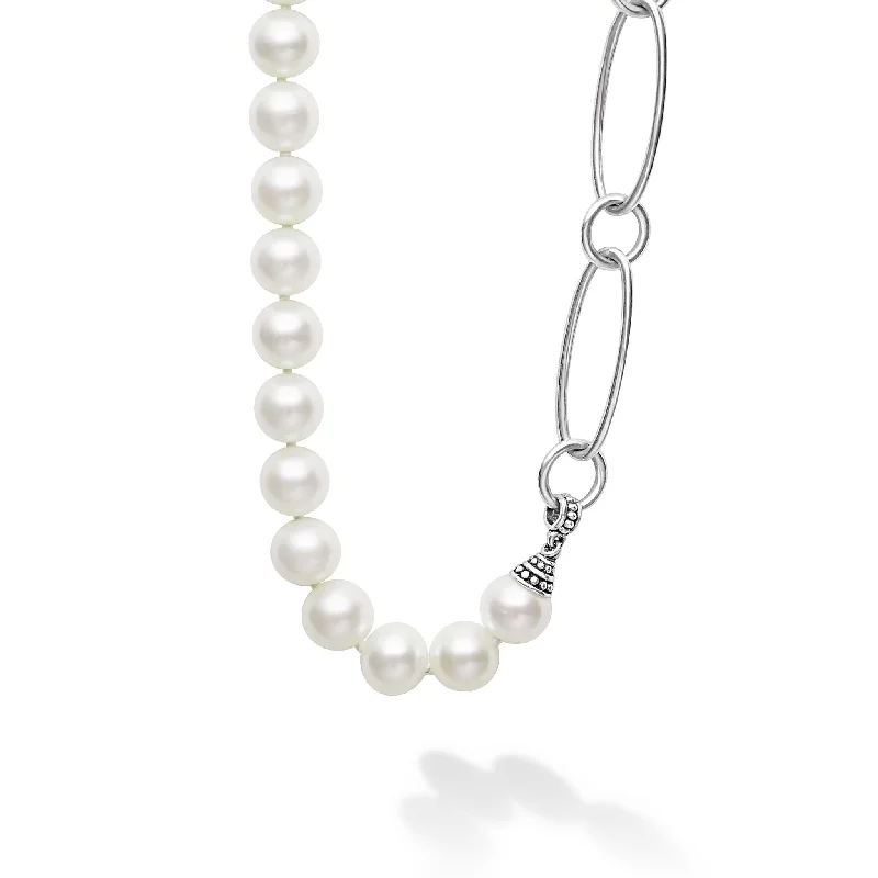 silver heart necklaces for women-Luna Pearl Link Necklace