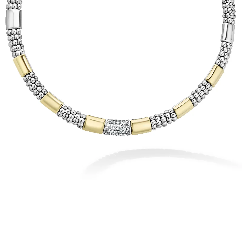 gold necklaces for women-High Bar Two-Tone Station Diamond Necklace