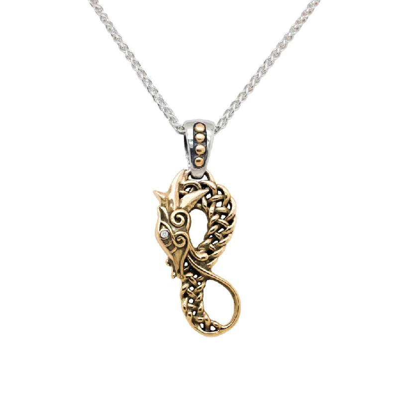 flower necklaces for women-Silver and 10k Gold Celtic Dragon Figure 8 Pendant Large