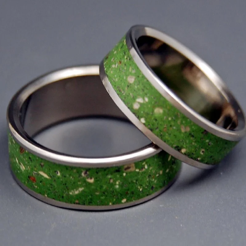 Eco Bliss | Green Beach Sand & Concrete - Titanium Wedding Ring Set