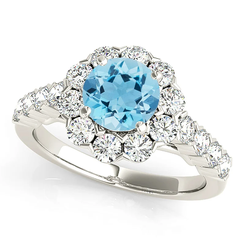 1.10 ct. Genuine Aquamarine Ring With Halo And Scalloped Diamond Band