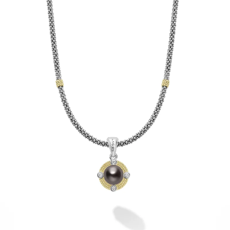 luxury necklaces for women-Luna Tahitian Black Pearl Diamond Caviar Necklace