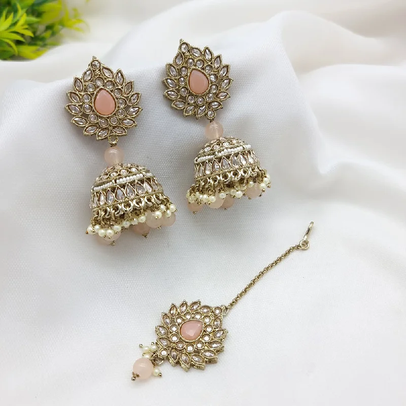 vintage earrings for women-JCM Gold Plated Crystal Stone Jhumki Earrings With Maangtikka