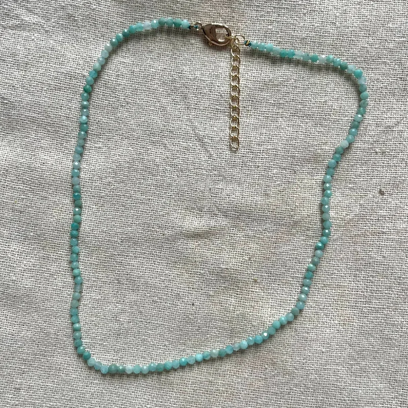 engraved heart necklaces for women-Amazonite 3mm Facet Beaded Necklace - Peace