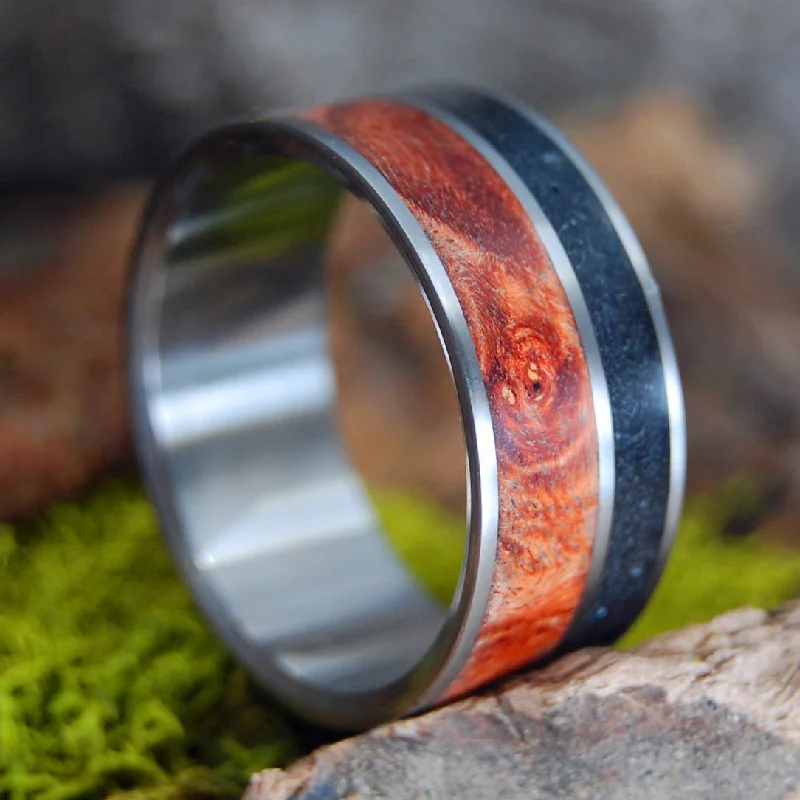 Black Beach Orange | Men's Black Beach Sand, Orange Box Elder Wood & Titanium Wedding Ring