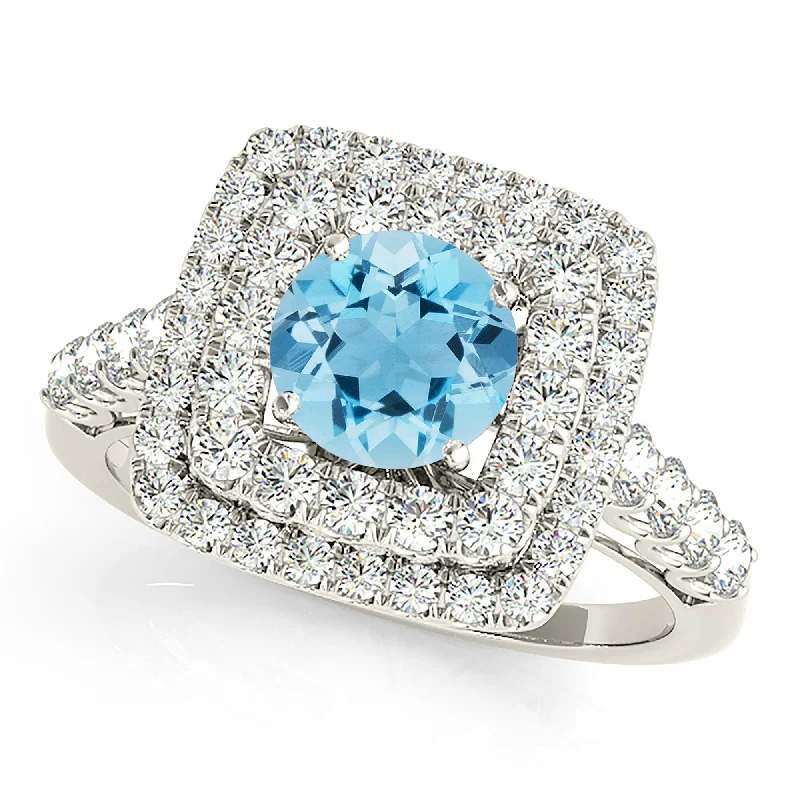 1.10 ct. Genuine Aquamarine Ring With Double Row Cushion Halo