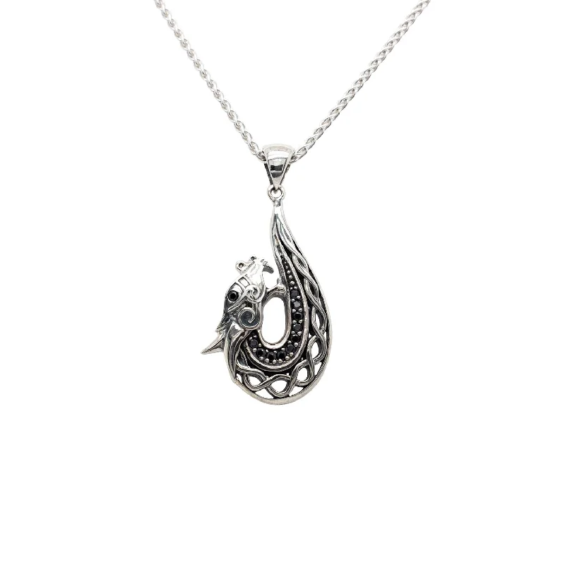 geometric pendant necklaces for women-Silver Celtic Dragon Pendant Small