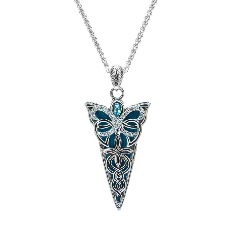 minimalist necklaces for women-Silver Butterfly Reversible Enamel Pendant - Topaz and Cubic Zirconia