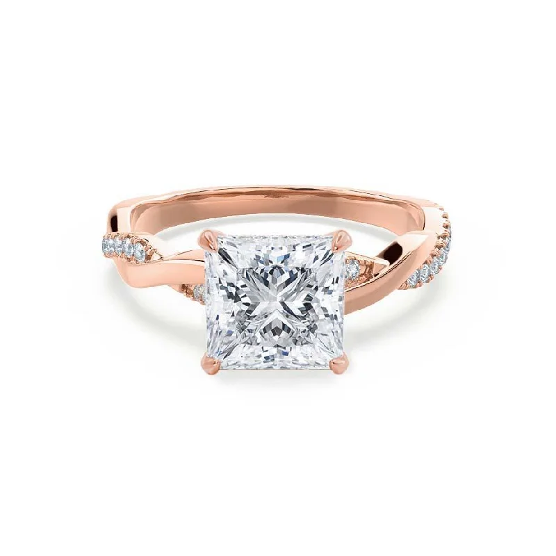 three-stone diamond engagement rings for women-EDEN - Princess Cut Lab Diamond 18k Rose Gold Vine Solitaire