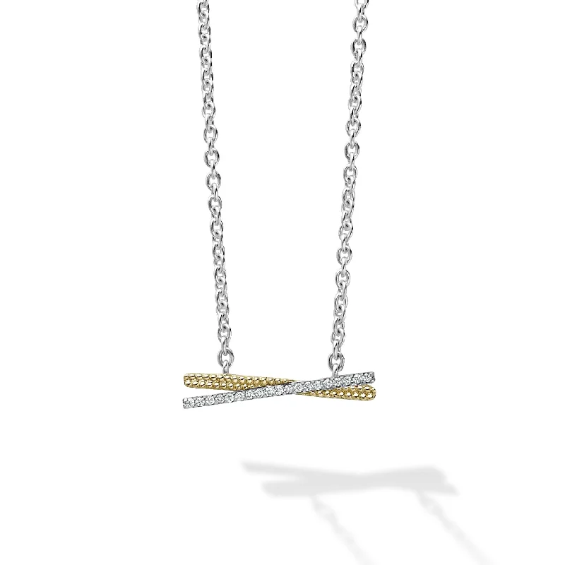 luxury gold necklaces for women-Caviar Lux Two-Tone X Diamond Necklace