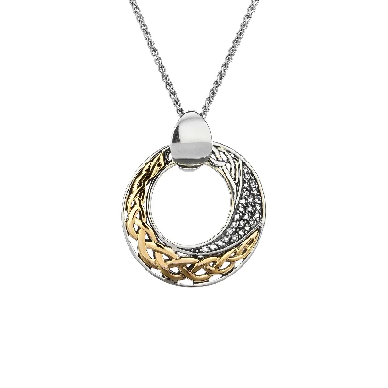 luxury gold necklaces for women-Silver and 10k Gold Comet Pendant with White Topaz